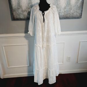 MANGO Eyelet Embroidered Tiered Oversized Cotton Midi dress Sz-4